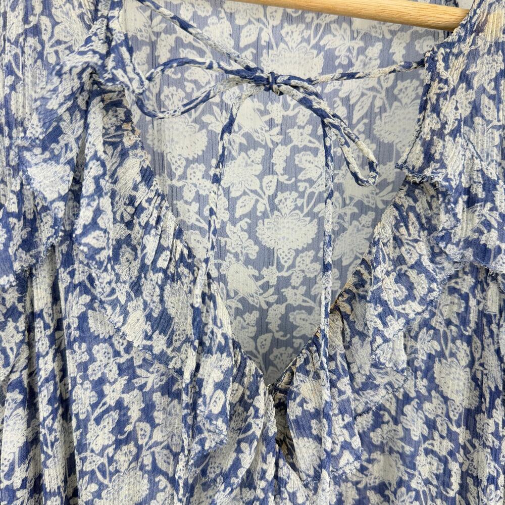 Doen | Antoinette Floral Silk Chiffon Maxi Dress in Porcelain Blue Tea Floral XS - Picture 8 of 16